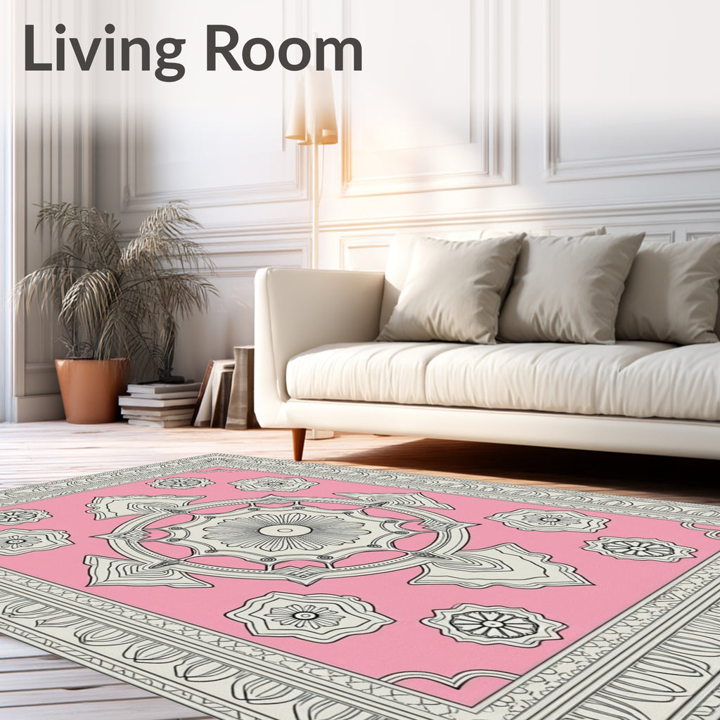 Elegant Pink Floral Mandala Arrangement Rug