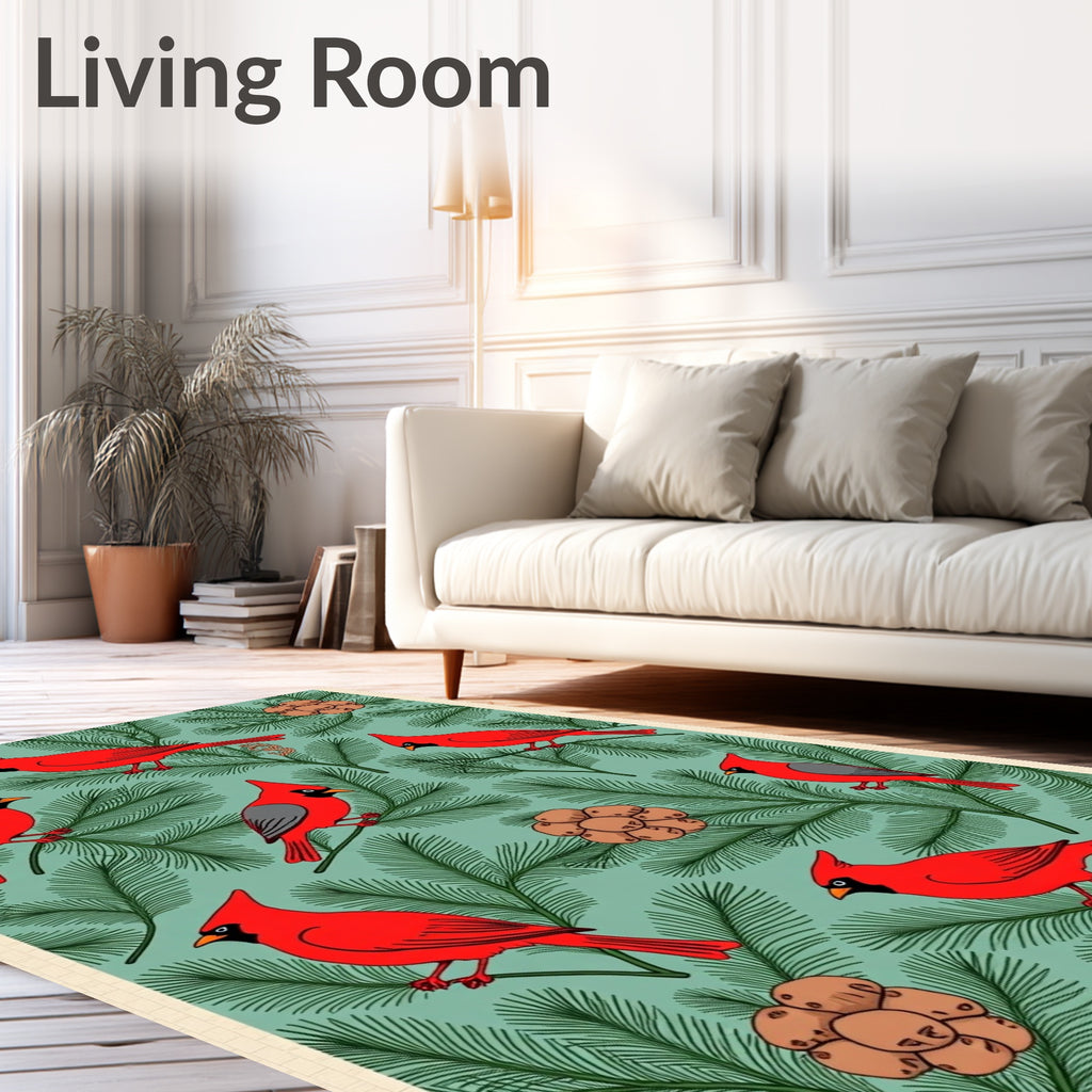 Red Cardinals Pine Branches Rug