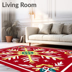 Red Yellow Snowflake Floral Sunburst Rug