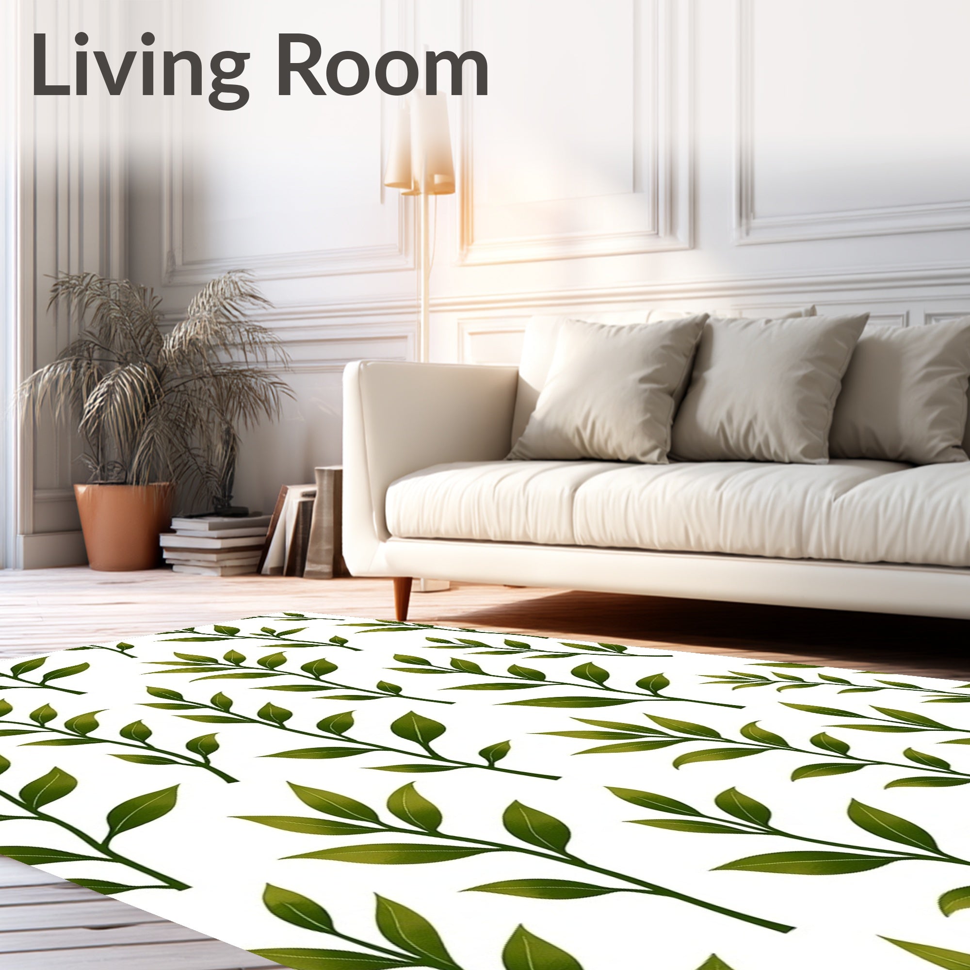 Fresh Green Leafy Branch Repeats Rug