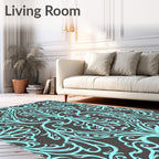 Aqua Swirl Baroque Damask Rug