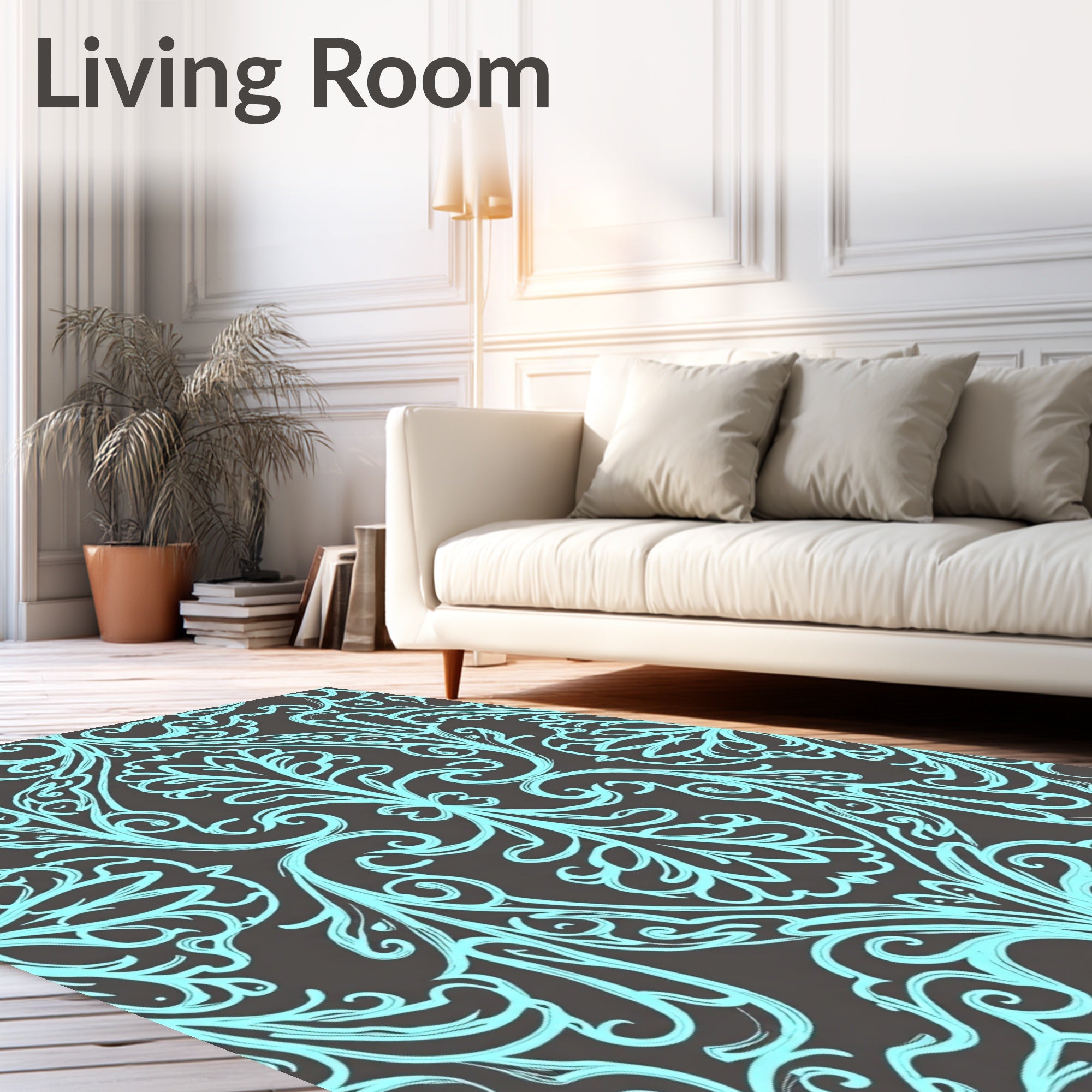 Aqua Swirl Baroque Damask Rug