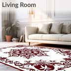 Deep Red Floral Mandala Border Rug