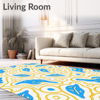 Mid-Century Abstract Blue Yellow Shapes Rug