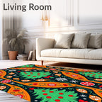 Festive Green Christmas Tree Ornament Rug