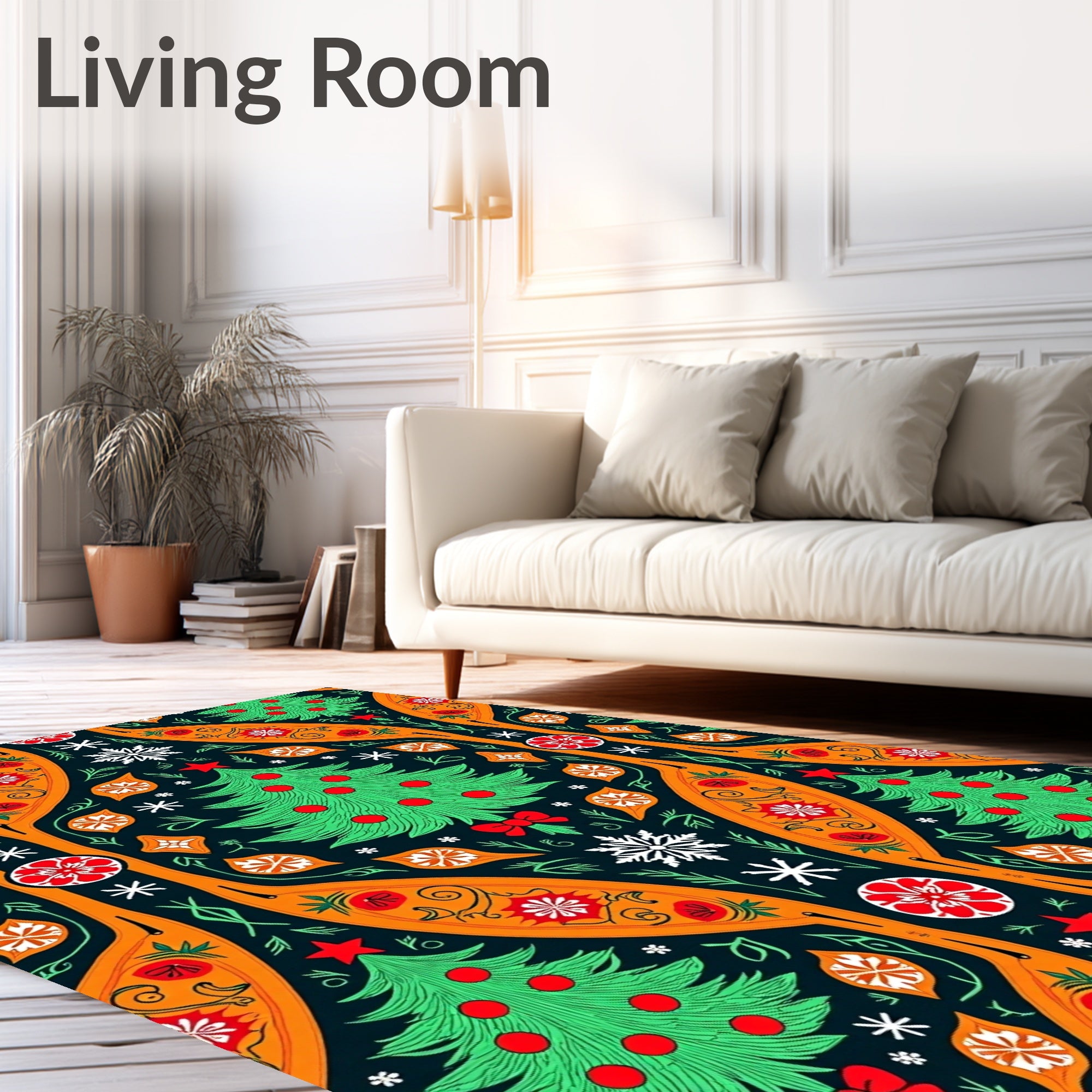 Festive Green Christmas Tree Ornament Rug