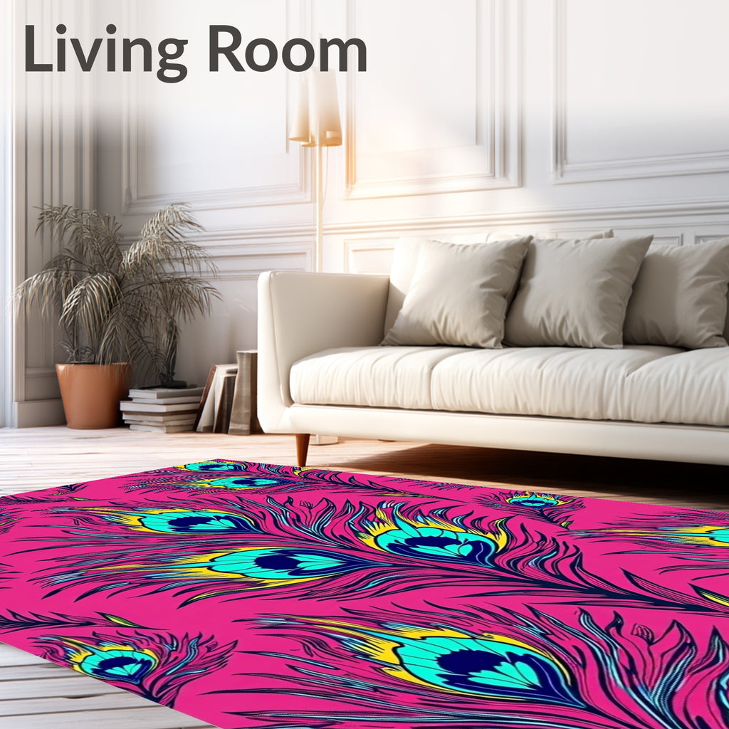 Hot Pink Peacock Feather Arrangement Rug