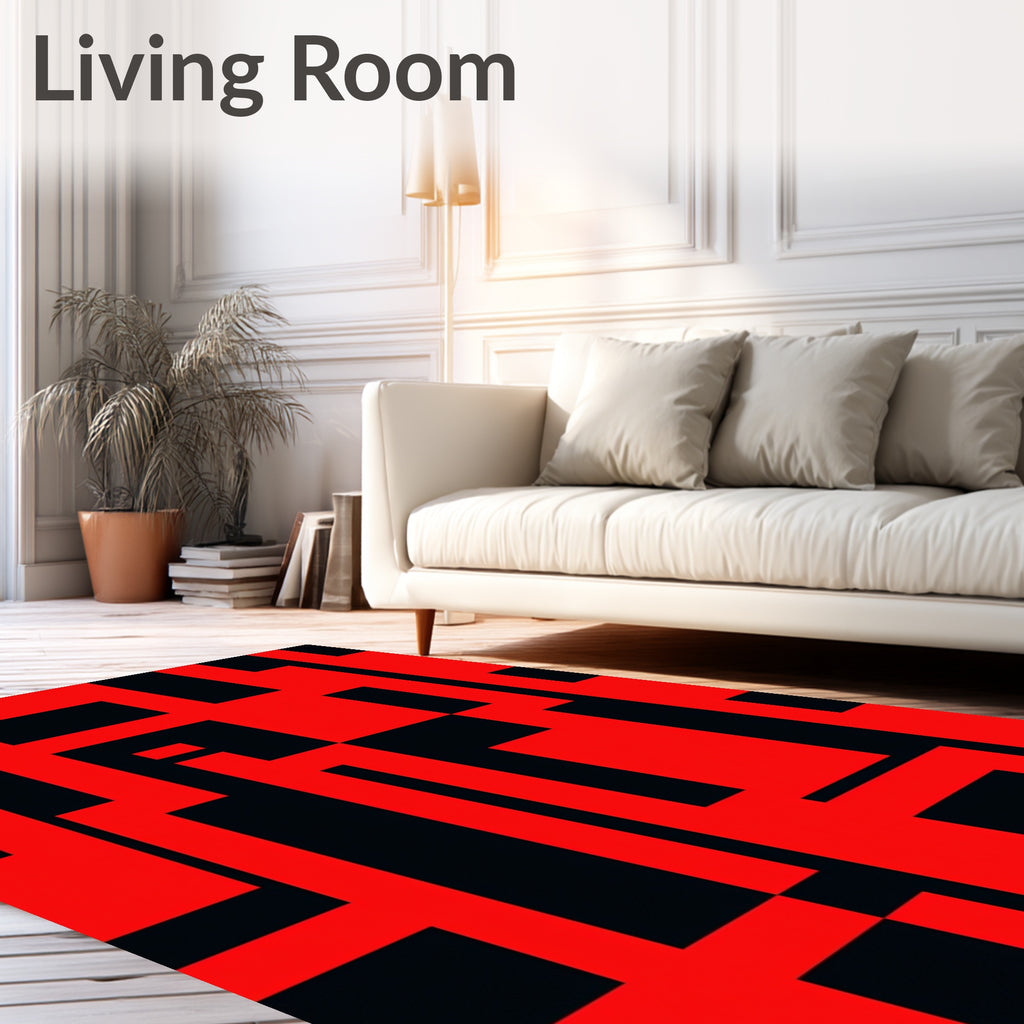 Bold Red Abstract Geometric Lines Rug