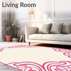Vibrant Pink Floral Scroll Border Rug