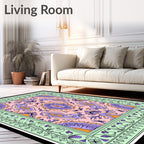 Pale Pink Purple Orange Ornate Border Rug