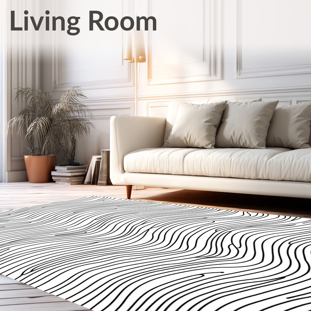 Abstract Black Wave Lines Rug