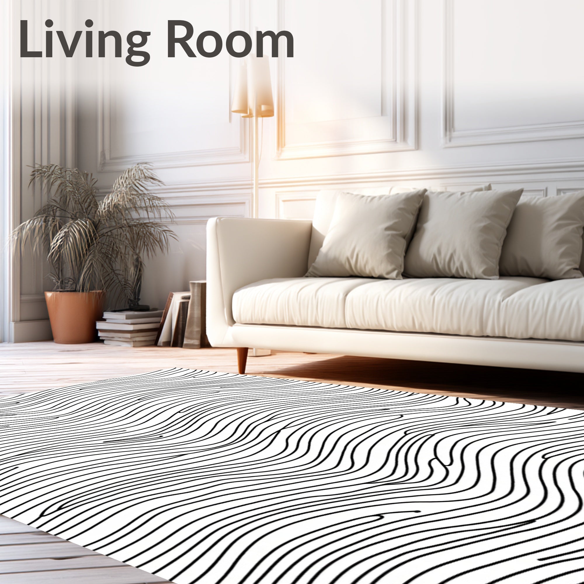 Abstract Black Wave Lines Rug