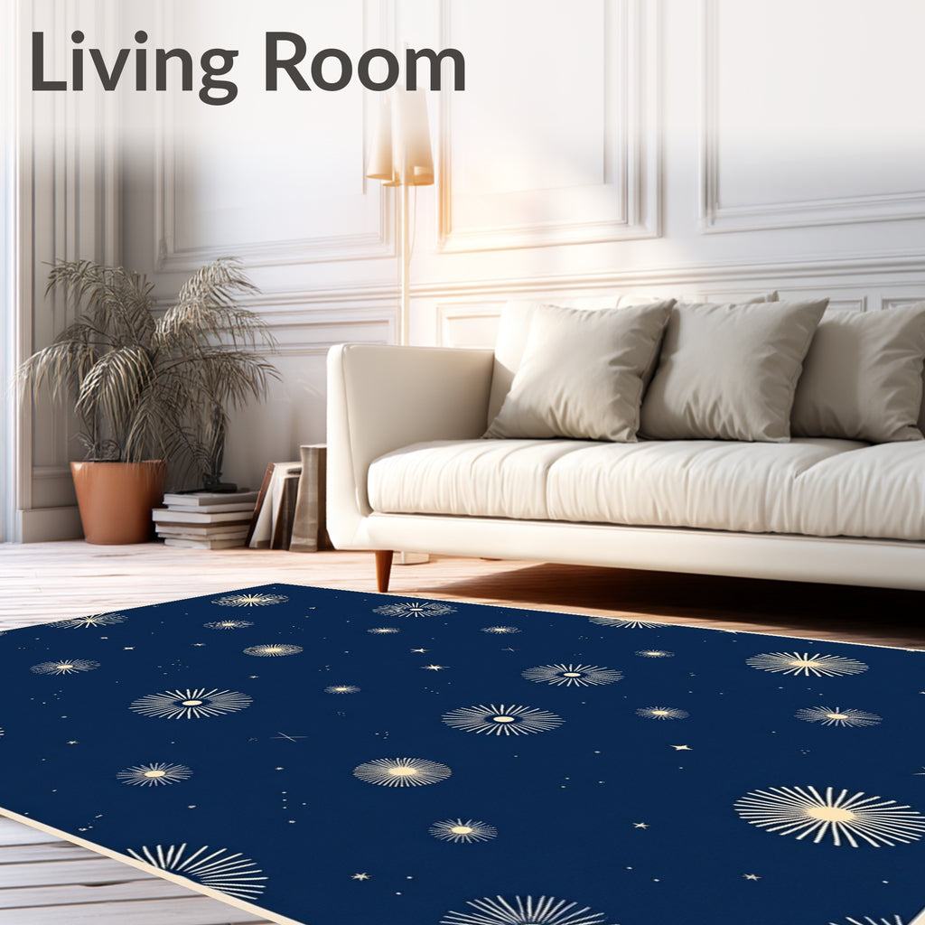 Navy Celestial Sunburst Star Rug