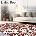 Deep Red Floral Damask Rug