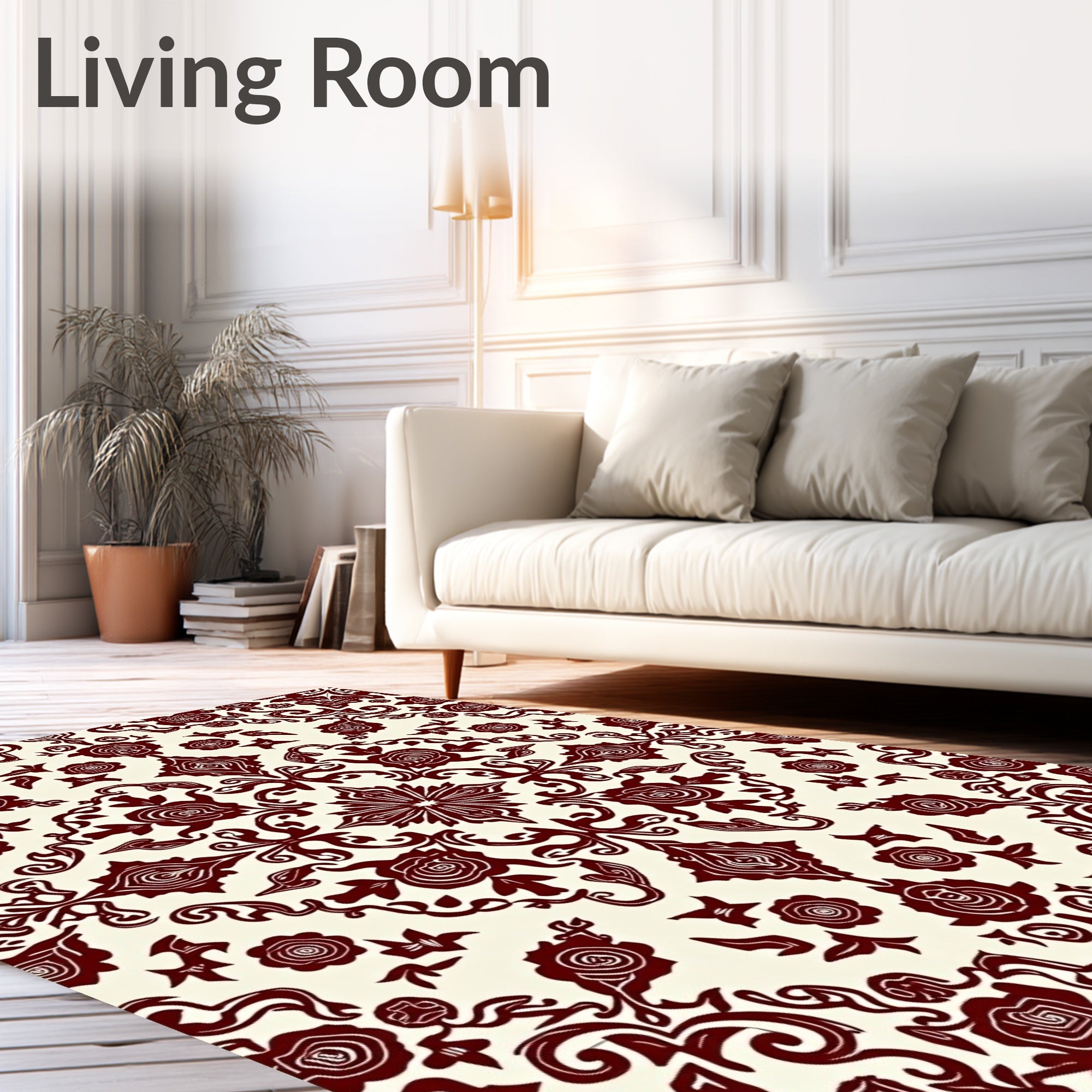 Deep Red Floral Damask Rug
