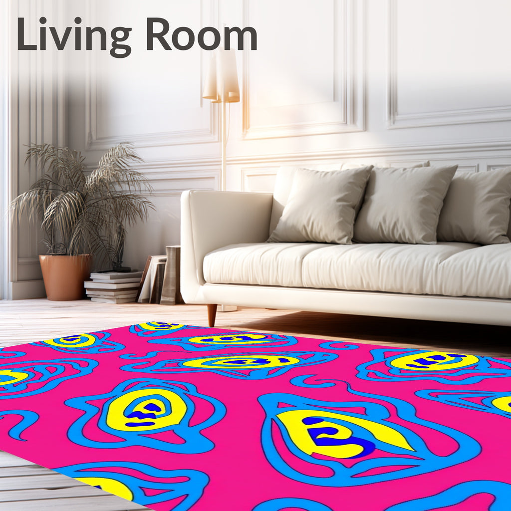 Vibrant Pink Blue Yellow Eye Rug