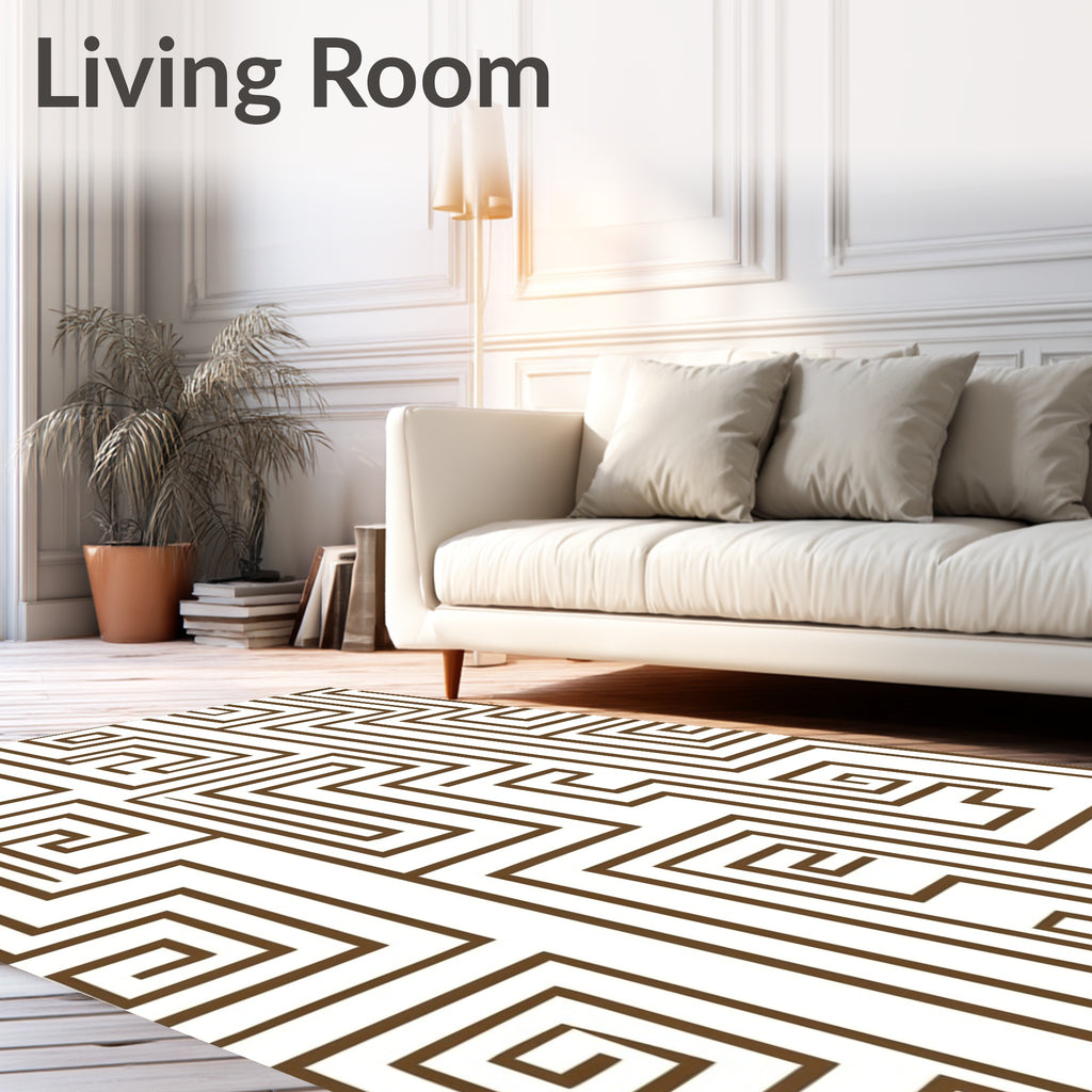 Geometric Maze Brown White Harmony Rug