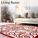 Crimson Floral Heart Medallion Swirls Rug