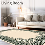Dark Green Ornate Scrollwork Centerpiece Rug