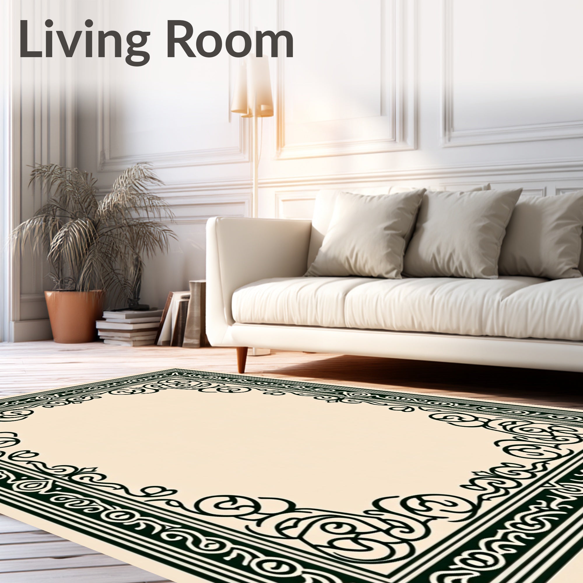 Dark Green Ornate Scrollwork Centerpiece Rug