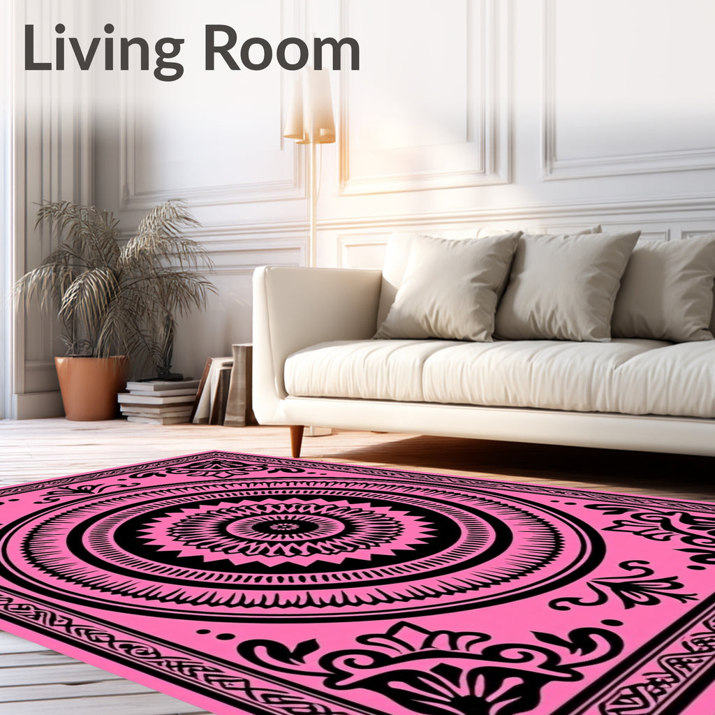 Vibrant Pink Black Mandala Garden Rug