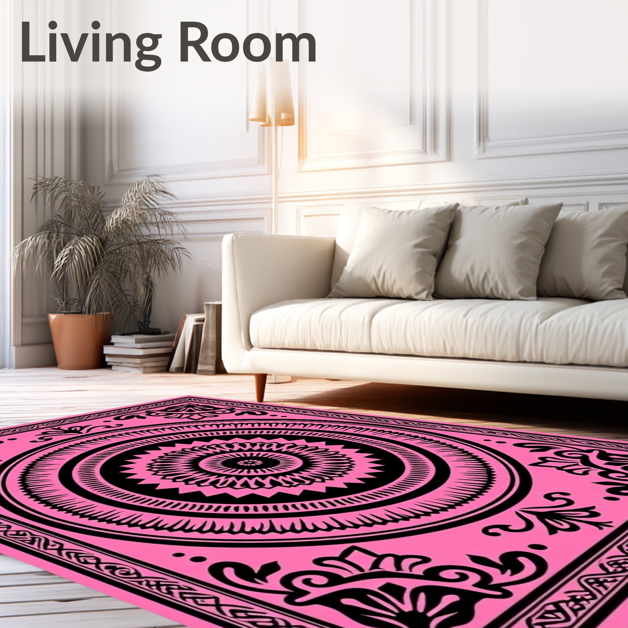 Vibrant Pink Black Mandala Garden Rug