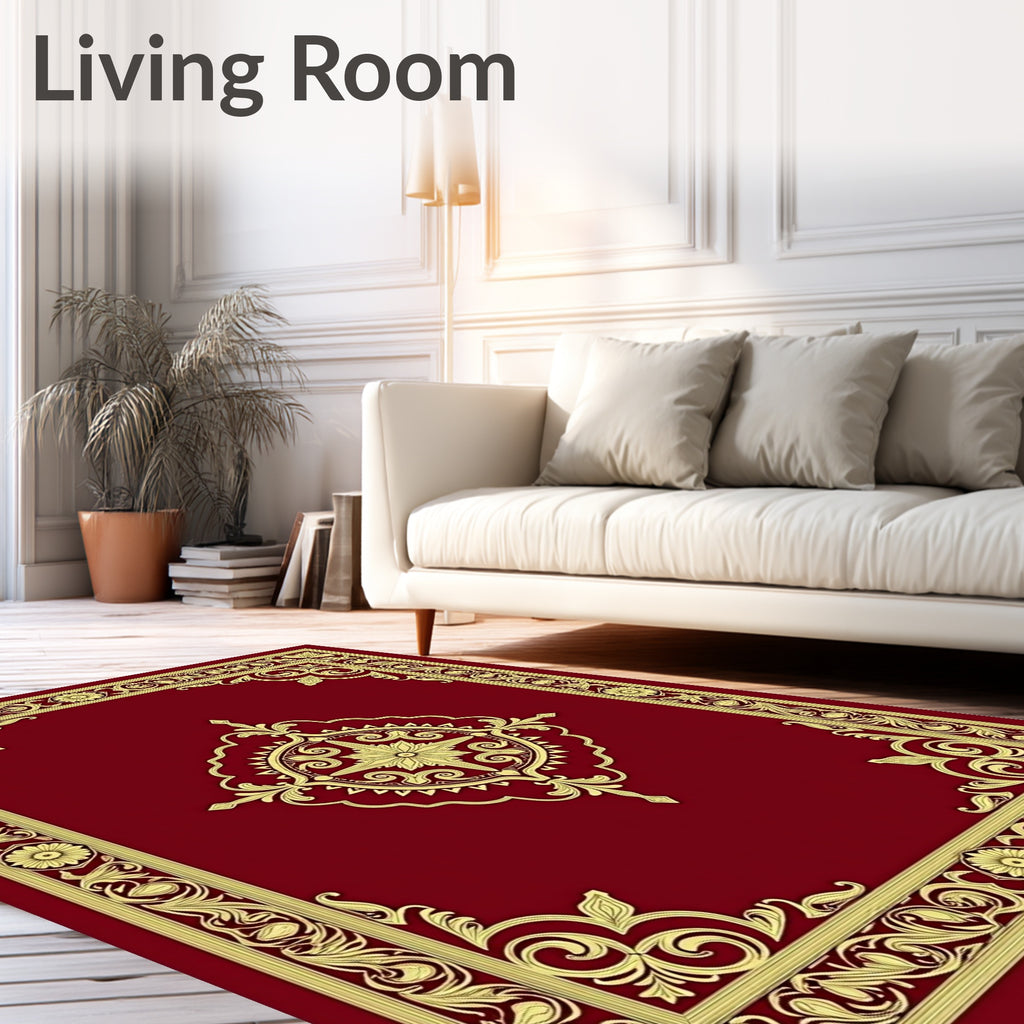 Grand Crimson Gold Floral Medallion Rug