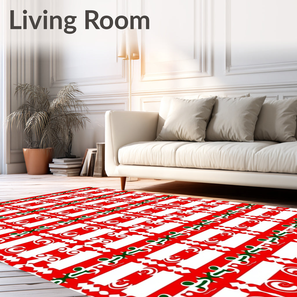 Bold Red White Geometric Swirls Rug