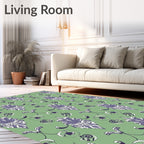 Ornate Lilac Crests on Sage Background Rug