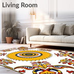 Yellow Red Blue Sunburst Medallion Rug