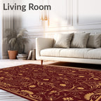 Rich Crimson Golden Floral Vine Rug