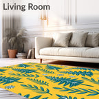 Teal Pine Tree Floral Yellow Background Rug