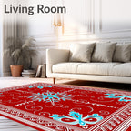 Red Sky Blue Starburst Floral Accents Rug