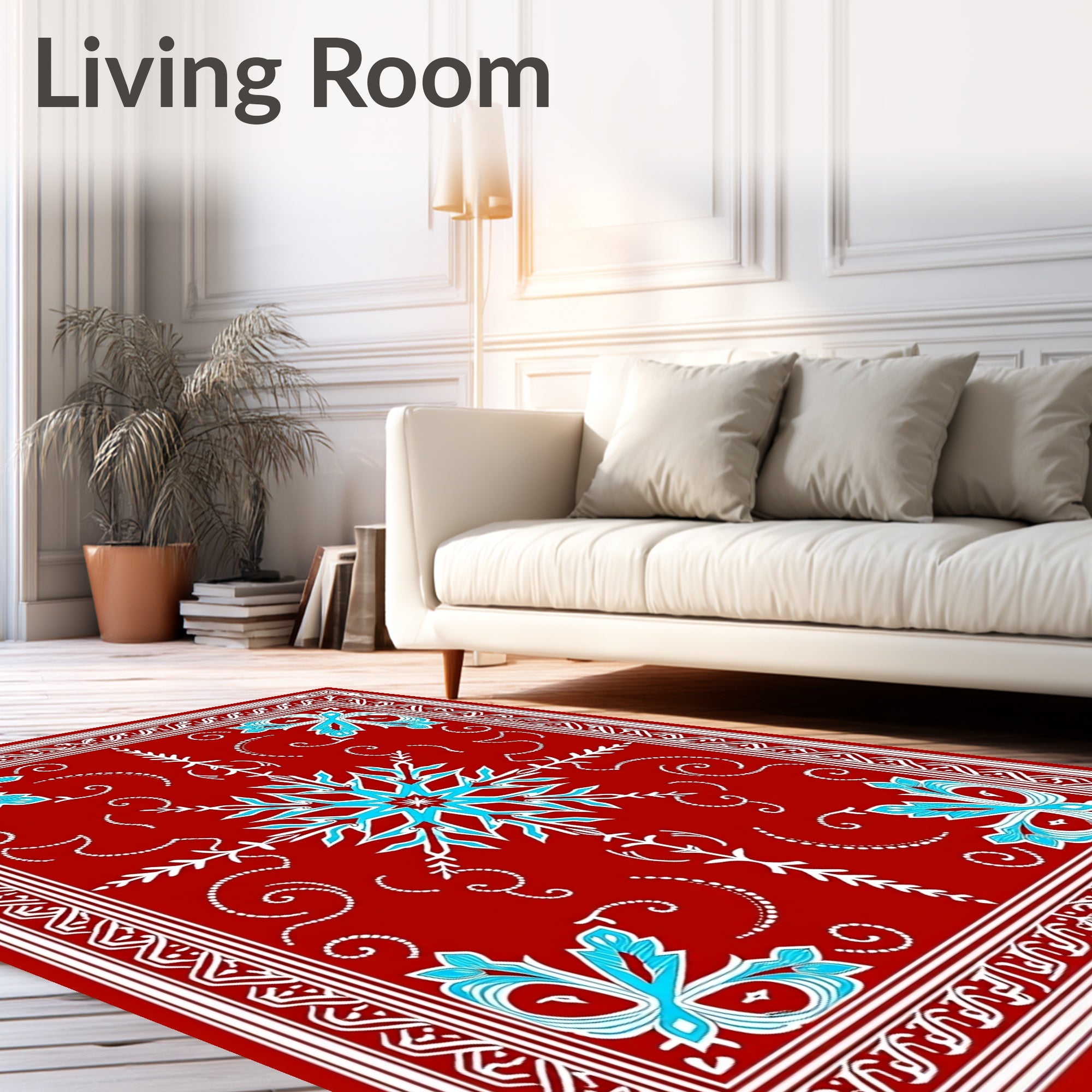 Red Sky Blue Starburst Floral Accents Rug
