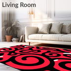 Vibrant Crimson Swirl Organic Flow Rug