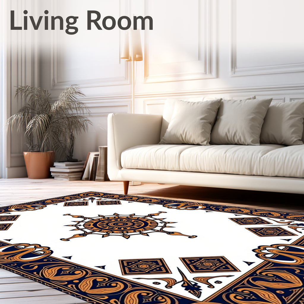 Ornate Navy Gold Medallion Scroll Rug