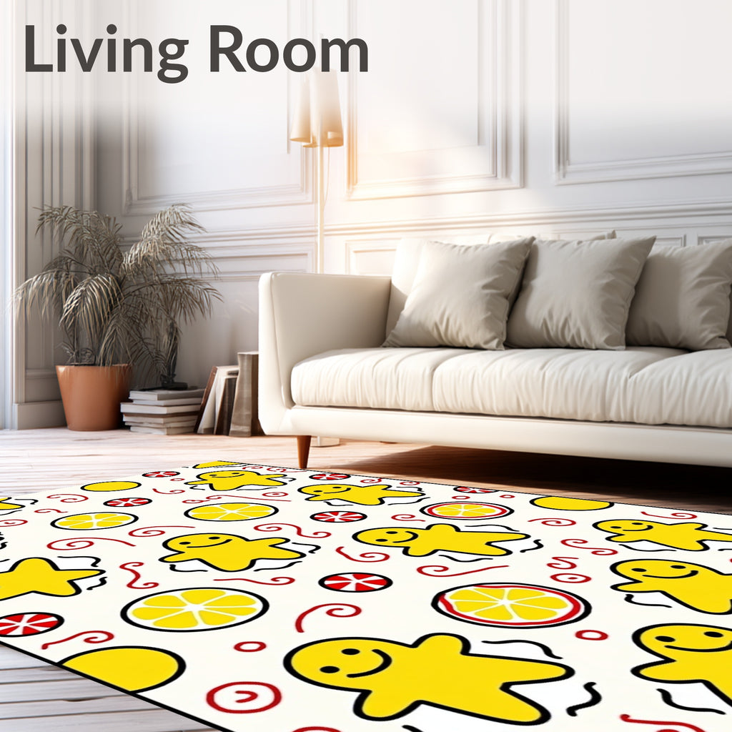Whimsical Yellow Gingerbread Lemon Swirls Rug