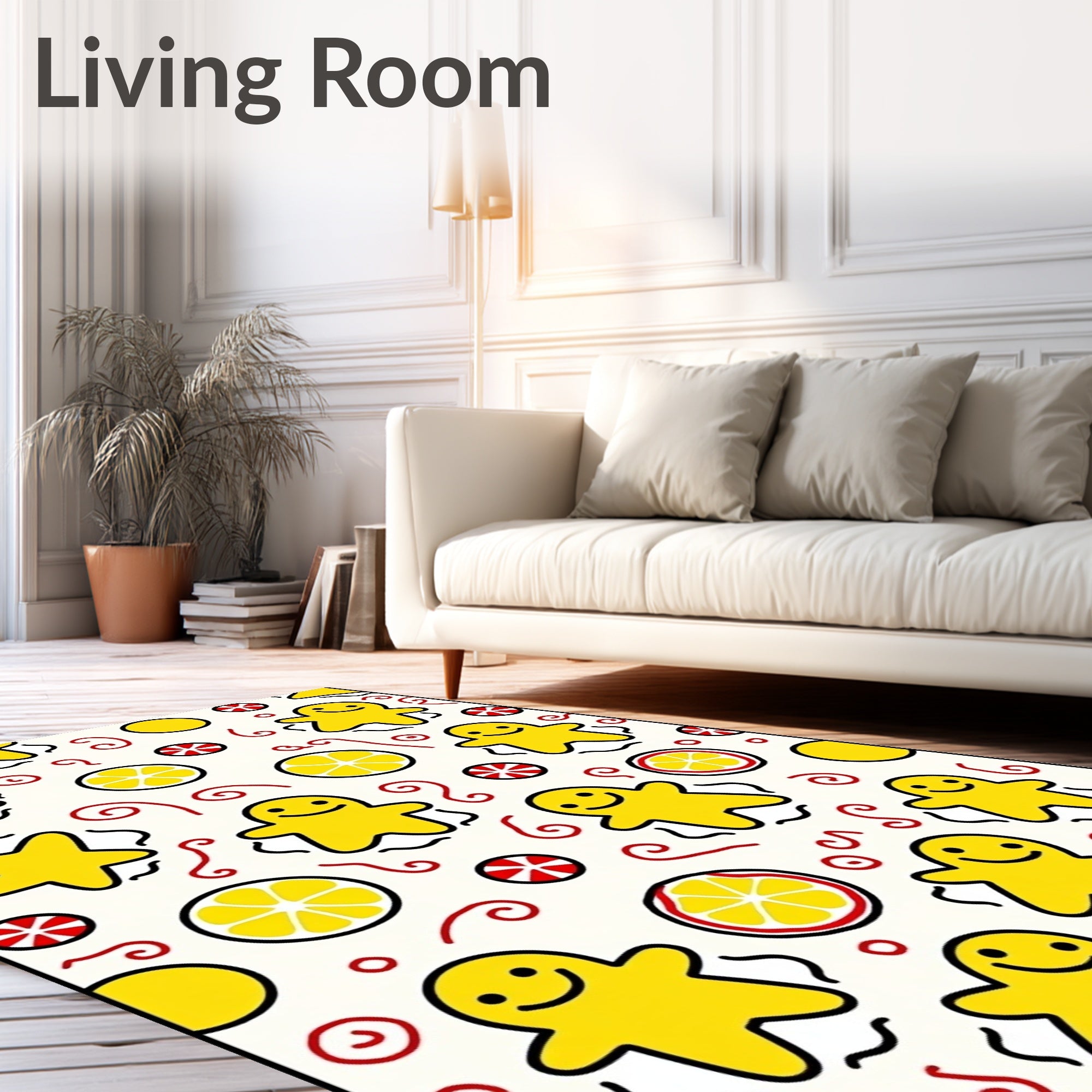 Whimsical Yellow Gingerbread Lemon Swirls Rug