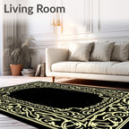 Ornate Yellow Scrollwork Border Rug