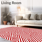 Fiery Red Abstract Labyrinth Lines Rug