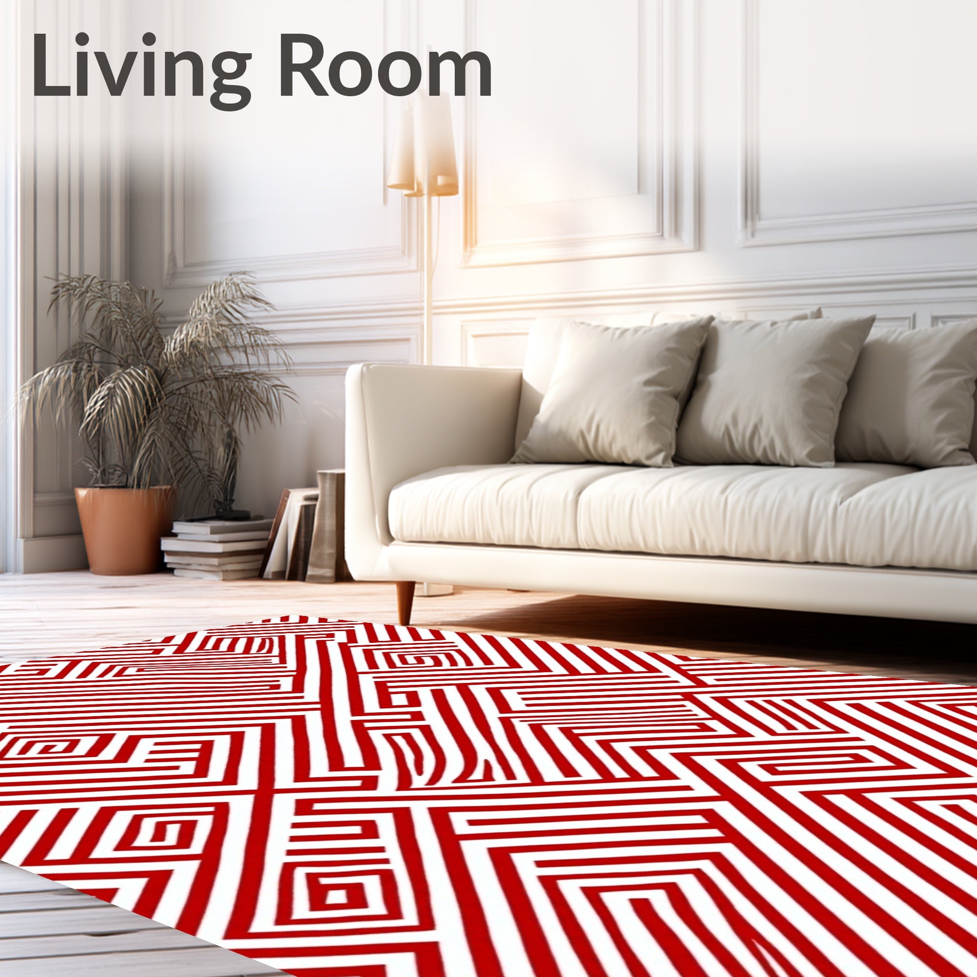 Fiery Red Abstract Labyrinth Lines Rug