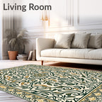 Elegant Cream Green Floral Vine Rug