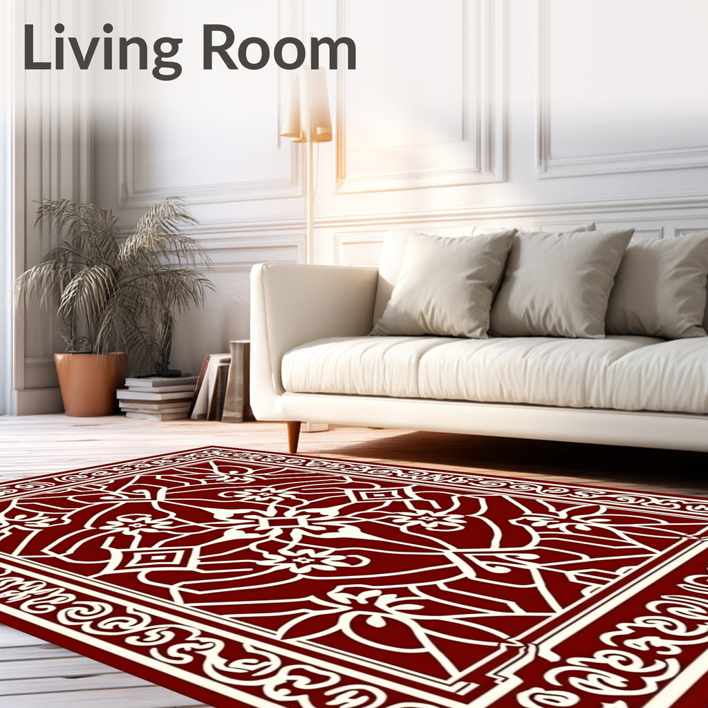 Crimson White Floral Geometric Interlace Rug