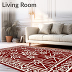 Crimson White Floral Geometric Interlace Rug