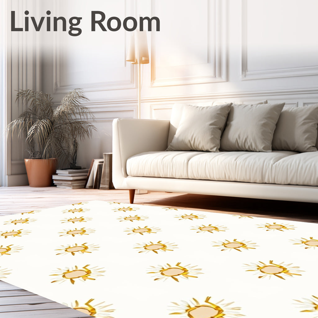Golden White Daisy Floral Repeat Rug