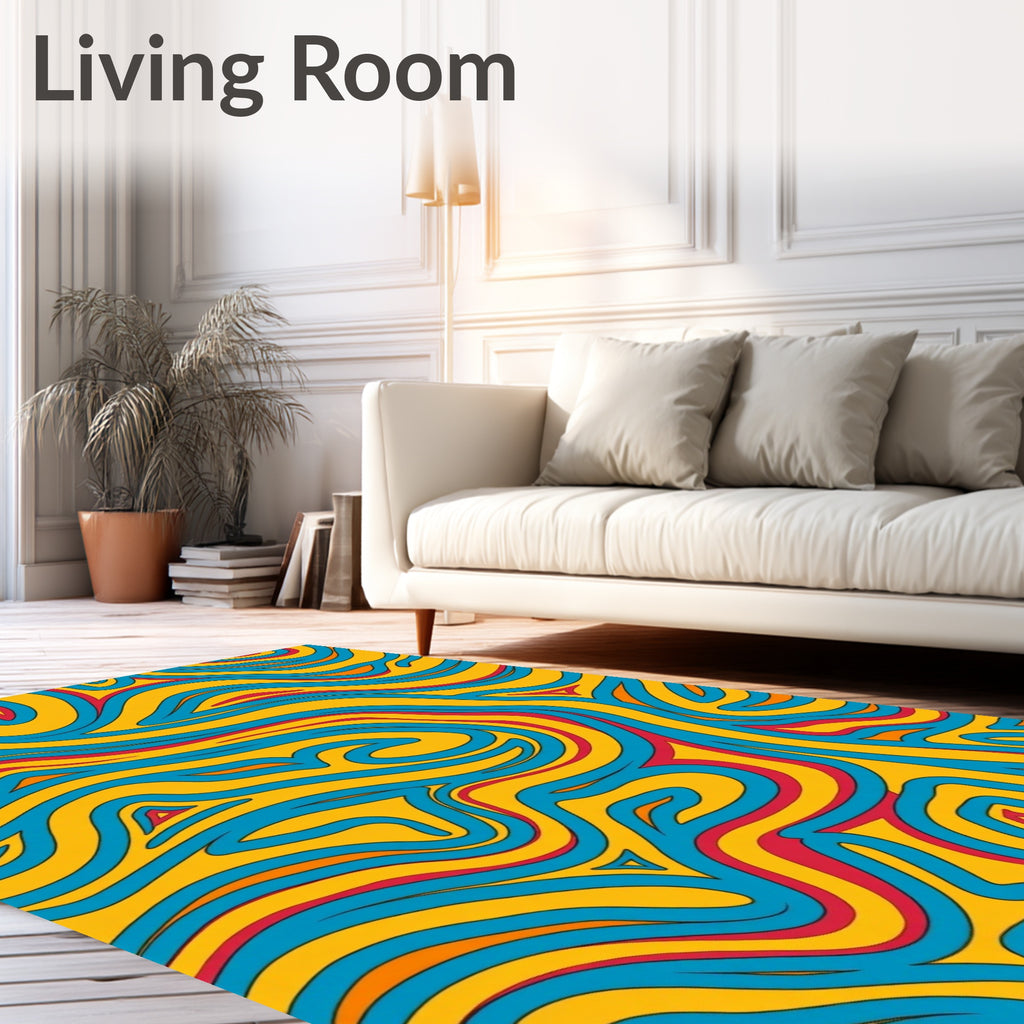 Retro Yellow Blue Swirl Harmony Rug