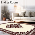 Rich Mahogany Ornamental Floral Frame Rug