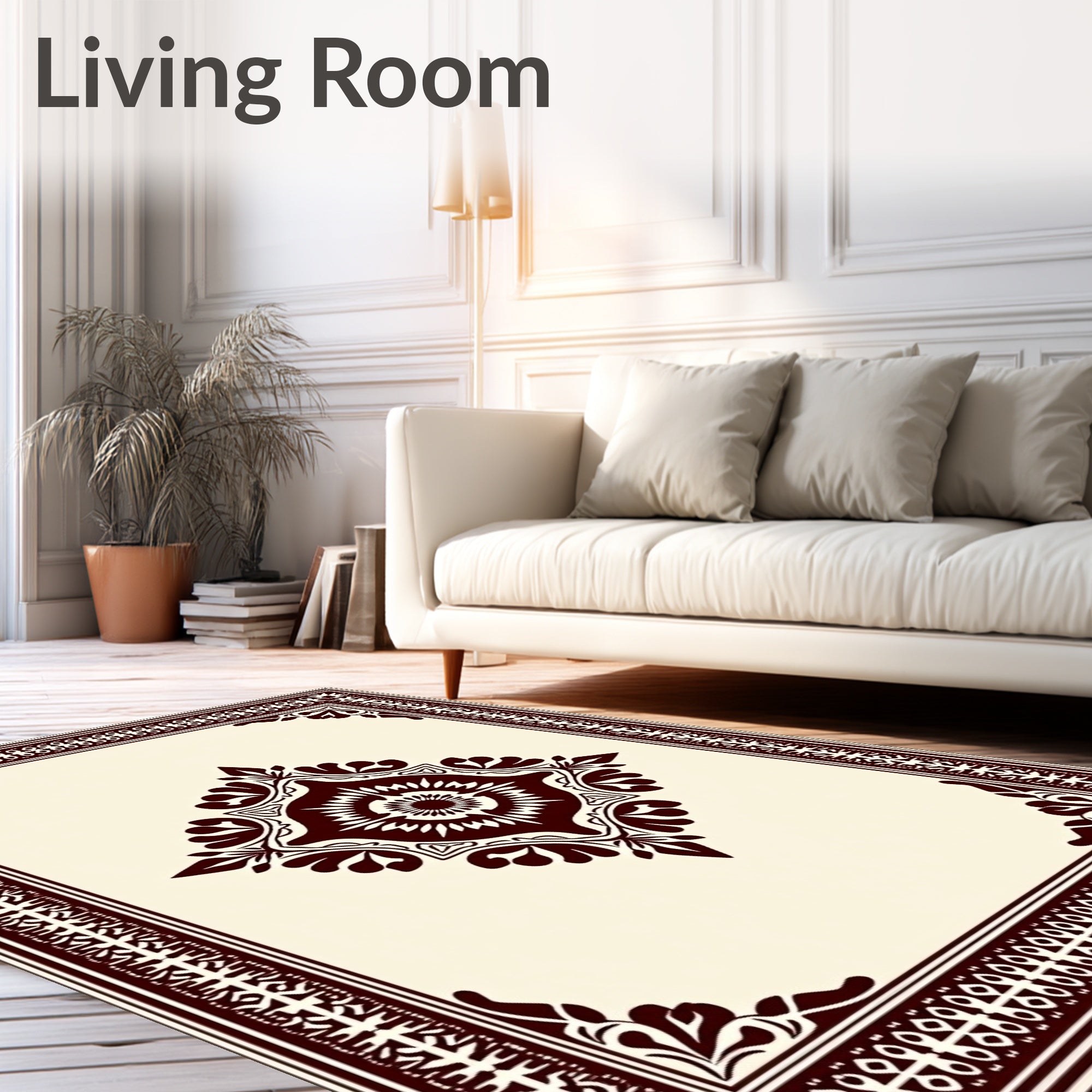 Rich Mahogany Ornamental Floral Frame Rug