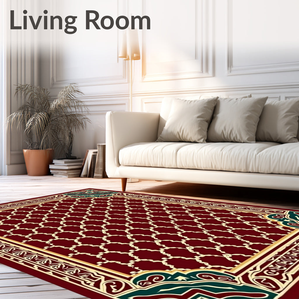 Crimson Lattice Border Accents Rug