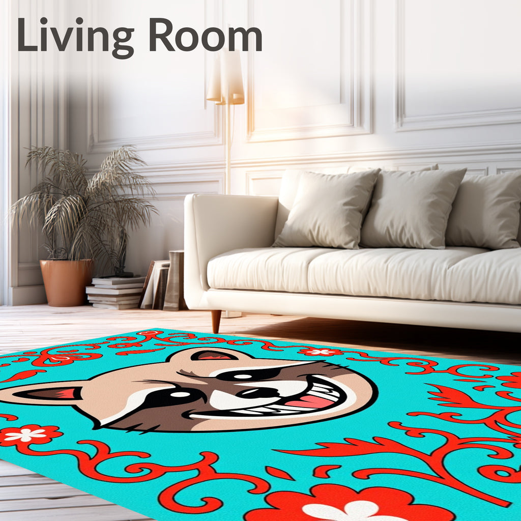 Cheshire Raccoon Teal Floral Scroll Rug